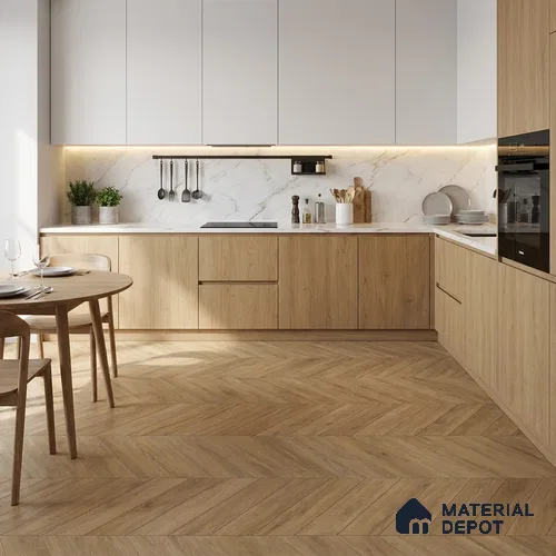 Wood Look Floor Tile TL 10393 C Chevron Tropez Springcreek 35.43 inch x 6 inch Matte Finish Porcelain Tile - 9 mm | Suitable For living Room, Bedroom, Bathroom | 2-3 mm Spacer is Mandatory