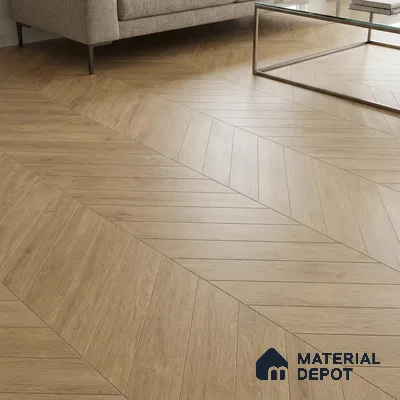 Wood Look Floor Tile TL 10393 C Chevron Tropez Springcreek 35.43 inch x 6 inch Matte Finish Porcelain Tile - 9 mm | Suitable For living Room, Bedroom, Bathroom | 2-3 mm Spacer is Mandatory