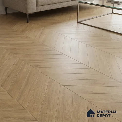 Wood Look Floor Tile TL 10393 C Chevron Tropez Springcreek 35.43 inch x 6 inch Matte Finish Porcelain Tile - 9 mm | Suitable For living Room, Bedroom, Bathroom | 2-3 mm Spacer is Mandatory