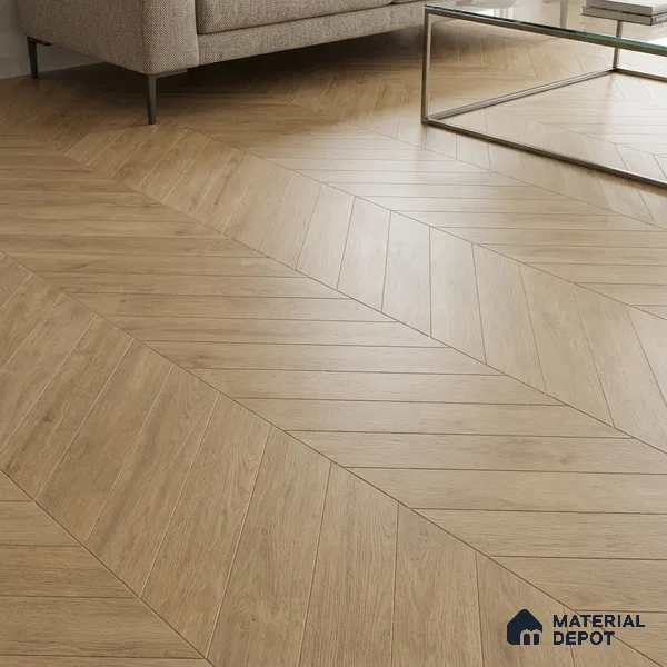 Wood Look Floor Tile TL 10393 C Chevron Tropez Springcreek 35.43 inch x 6 inch Matte Finish Porcelain Tile - 9 mm | Suitable For living Room, Bedroom, Bathroom | 2-3 mm Spacer is Mandatory