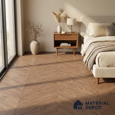Wood Look Floor Tile TL 10393 Chevron Tropez Pewter 35.43 inch x 6 inch Matte Finish Porcelain Tile - 9 mm | Suitable For living Room, Bedroom, Bathroom | 2-3 mm Spacer is Mandatory