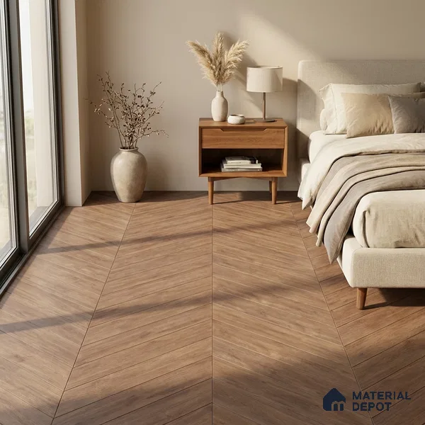 Wood Look Floor Tile TL 10393 Chevron Tropez Pewter 35.43 inch x 6 inch Matte Finish Porcelain Tile - 9 mm | Suitable For living Room, Bedroom, Bathroom | 2-3 mm Spacer is Mandatory