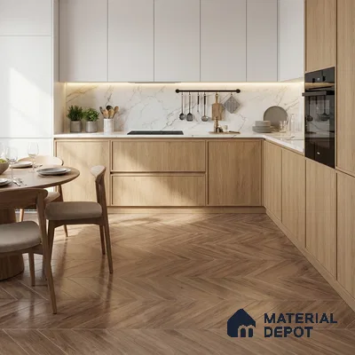 Wood Look Floor Tile TL 10393 Chevron Tropez Pewter 35.43 inch x 6 inch Matte Finish Porcelain Tile - 9 mm | Suitable For living Room, Bedroom, Bathroom | 2-3 mm Spacer is Mandatory