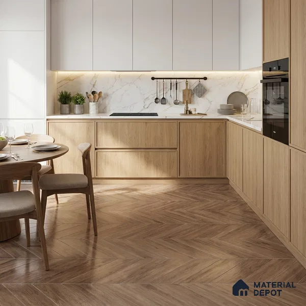 Wood Look Floor Tile TL 10393 Chevron Tropez Pewter 35.43 inch x 6 inch Matte Finish Porcelain Tile - 9 mm | Suitable For living Room, Bedroom, Bathroom | 2-3 mm Spacer is Mandatory