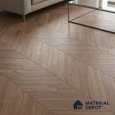 Wood Look Floor Tile TL 10393 Chevron Tropez Pewter 35.43 inch x 6 inch Matte Finish Porcelain Tile - 9 mm | Suitable For living Room, Bedroom, Bathroom | 2-3 mm Spacer is Mandatory