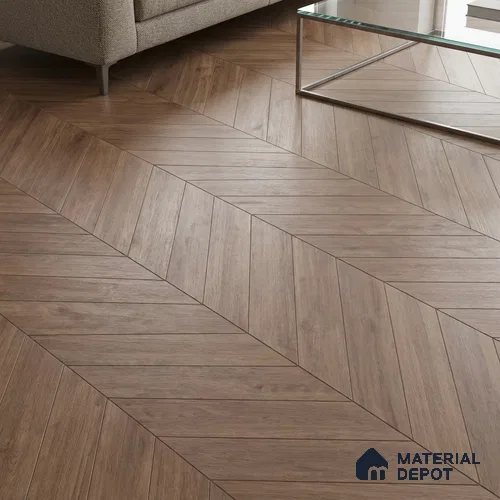 Wood Look Floor Tile TL 10393 Chevron Tropez Pewter 35.43 inch x 6 inch Matte Finish Porcelain Tile - 9 mm | Suitable For living Room, Bedroom, Bathroom | 2-3 mm Spacer is Mandatory