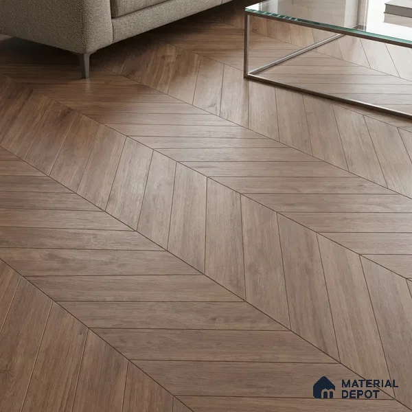 Wood Look Floor Tile TL 10393 Chevron Tropez Pewter 35.43 inch x 6 inch Matte Finish Porcelain Tile - 9 mm | Suitable For living Room, Bedroom, Bathroom | 2-3 mm Spacer is Mandatory