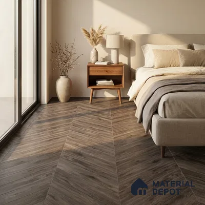 Wood Look Floor Tile TL 10394 Chevron Twilight 35.43 inch x 6 inch Matte Finish Porcelain Tile - 9 mm | Suitable For living Room, Bedroom, Bathroom | 2-3 mm Spacer is Mandatory