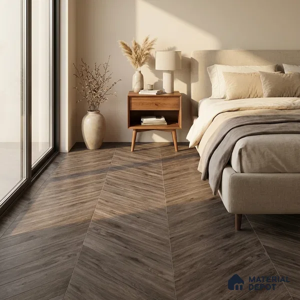 Wood Look Floor Tile TL 10394 Chevron Twilight 35.43 inch x 6 inch Matte Finish Porcelain Tile - 9 mm | Suitable For living Room, Bedroom, Bathroom | 2-3 mm Spacer is Mandatory