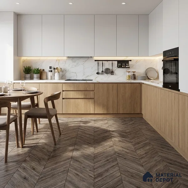Wood Look Floor Tile TL 10394 Chevron Twilight 35.43 inch x 6 inch Matte Finish Porcelain Tile - 9 mm | Suitable For living Room, Bedroom, Bathroom | 2-3 mm Spacer is Mandatory