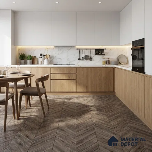 Wood Look Floor Tile TL 10394 Chevron Twilight 35.43 inch x 6 inch Matte Finish Porcelain Tile - 9 mm | Suitable For living Room, Bedroom, Bathroom | 2-3 mm Spacer is Mandatory
