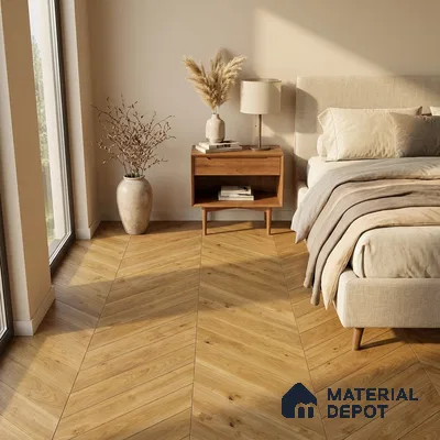 Wood Look Floor Tile TL 10395 B Chevron Golden Oak 35.43 inch x 6 inch Matte Finish Porcelain Tile - 9 mm | Suitable For living Room, Bedroom, Bathroom | 2-3 mm Spacer is Mandatory