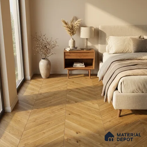 Wood Look Floor Tile TL 10395 B Chevron Golden Oak 35.43 inch x 6 inch Matte Finish Porcelain Tile - 9 mm | Suitable For living Room, Bedroom, Bathroom | 2-3 mm Spacer is Mandatory