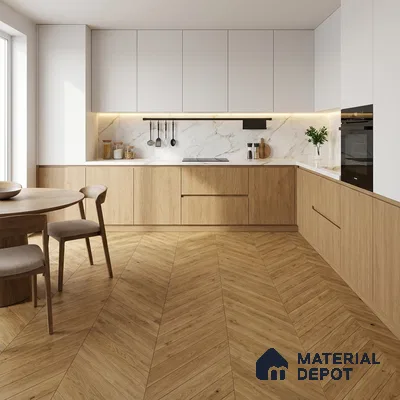 Wood Look Floor Tile TL 10395 B Chevron Golden Oak 35.43 inch x 6 inch Matte Finish Porcelain Tile - 9 mm | Suitable For living Room, Bedroom, Bathroom | 2-3 mm Spacer is Mandatory