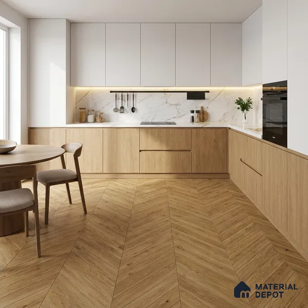 Wood Look Floor Tile TL 10395 B Chevron Golden Oak 35.43 inch x 6 inch Matte Finish Porcelain Tile - 9 mm | Suitable For living Room, Bedroom, Bathroom | 2-3 mm Spacer is Mandatory