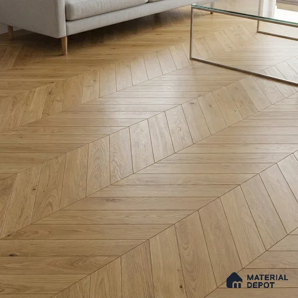 Wood Look Floor Tile TL 10395 B Chevron Golden Oak 35.43 inch x 6 inch Matte Finish Porcelain Tile - 9 mm | Suitable For living Room, Bedroom, Bathroom | 2-3 mm Spacer is Mandatory