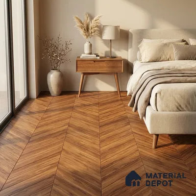 Wood Look Floor Tile TL 10395 Chevron Golden Honey 35.43 inch x 6 inch Matte Finish Porcelain Tile - 9 mm | Suitable For living Room, Bedroom, Bathroom | 2-3 mm Spacer is Mandatory