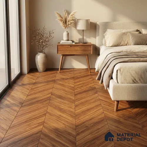 Wood Look Floor Tile TL 10395 Chevron Golden Honey 35.43 inch x 6 inch Matte Finish Porcelain Tile - 9 mm | Suitable For living Room, Bedroom, Bathroom | 2-3 mm Spacer is Mandatory