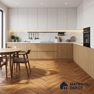 Wood Look Floor Tile TL 10395 Chevron Golden Honey 35.43 inch x 6 inch Matte Finish Porcelain Tile - 9 mm | Suitable For living Room, Bedroom, Bathroom | 2-3 mm Spacer is Mandatory
