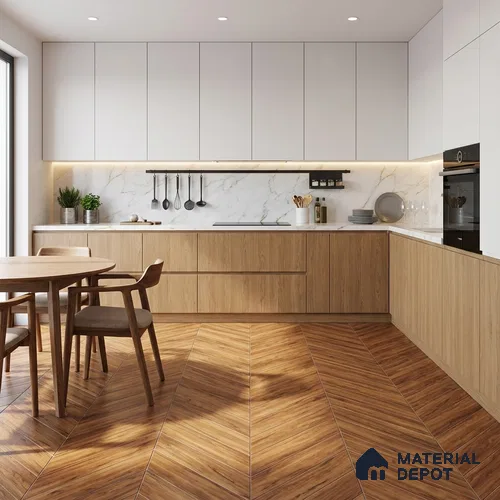 Wood Look Floor Tile TL 10395 Chevron Golden Honey 35.43 inch x 6 inch Matte Finish Porcelain Tile - 9 mm | Suitable For living Room, Bedroom, Bathroom | 2-3 mm Spacer is Mandatory