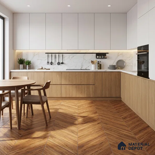 Wood Look Floor Tile TL 10395 Chevron Golden Honey 35.43 inch x 6 inch Matte Finish Porcelain Tile - 9 mm | Suitable For living Room, Bedroom, Bathroom | 2-3 mm Spacer is Mandatory