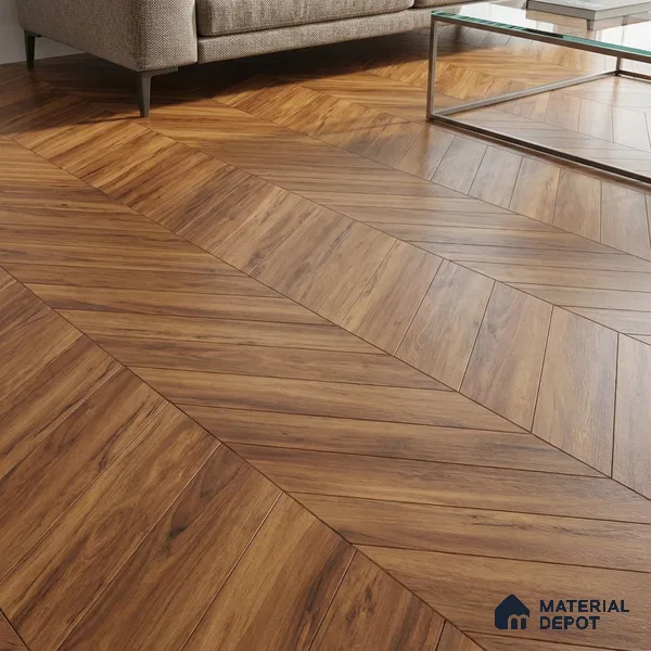 Wood Look Floor Tile TL 10395 Chevron Golden Honey 35.43 inch x 6 inch Matte Finish Porcelain Tile - 9 mm | Suitable For living Room, Bedroom, Bathroom | 2-3 mm Spacer is Mandatory