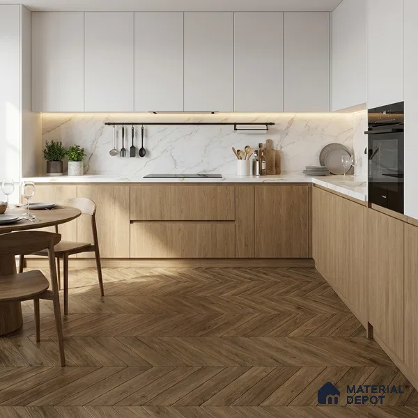 Wood Look Floor Tile TL 10396 Chevron Jacobean 35.43 inch x 6 inch Matte Finish Porcelain Tile - 9 mm | Suitable For living Room, Bedroom, Bathroom | 2-3 mm Spacer is Mandatory