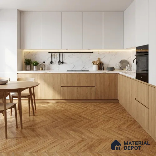 Wood Look Floor Tile TL 10397 Chevron Knotty Pine 35.43 inch x 6 inch Matte Finish Porcelain Tile - 9 mm | Suitable For living Room, Bedroom, Bathroom | 2-3 mm Spacer is Mandatory