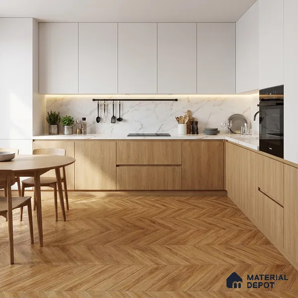 Wood Look Floor Tile TL 10397 Chevron Knotty Pine 35.43 inch x 6 inch Matte Finish Porcelain Tile - 9 mm | Suitable For living Room, Bedroom, Bathroom | 2-3 mm Spacer is Mandatory