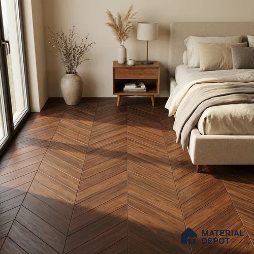 Wood Look Floor Tile TL 10399 Chevron Pecan 35.43 inch x 6 inch Matte Finish Porcelain Tile - 9 mm | Suitable For living Room, Bedroom, Bathroom | 2-3 mm Spacer is Mandatory