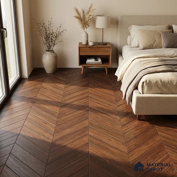 Wood Look Floor Tile TL 10399 Chevron Pecan 35.43 inch x 6 inch Matte Finish Porcelain Tile - 9 mm | Suitable For living Room, Bedroom, Bathroom | 2-3 mm Spacer is Mandatory