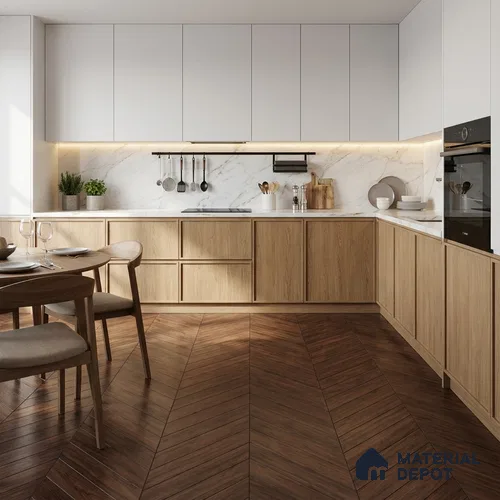 Wood Look Floor Tile TL 10399 Chevron Pecan 35.43 inch x 6 inch Matte Finish Porcelain Tile - 9 mm | Suitable For living Room, Bedroom, Bathroom | 2-3 mm Spacer is Mandatory