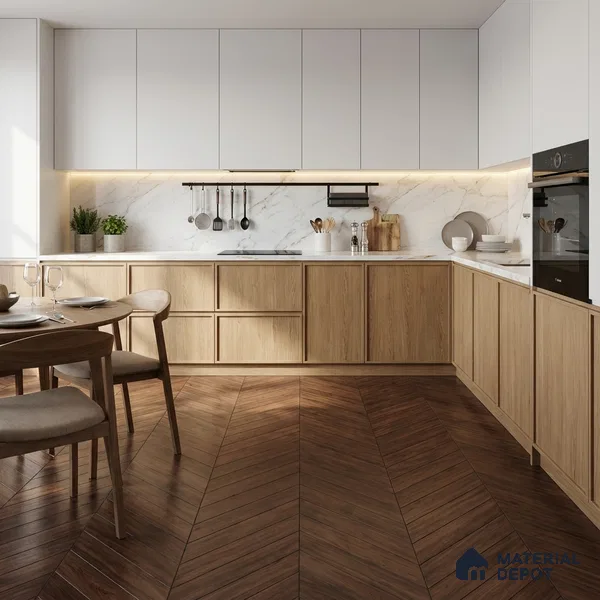 Wood Look Floor Tile TL 10399 Chevron Pecan 35.43 inch x 6 inch Matte Finish Porcelain Tile - 9 mm | Suitable For living Room, Bedroom, Bathroom | 2-3 mm Spacer is Mandatory