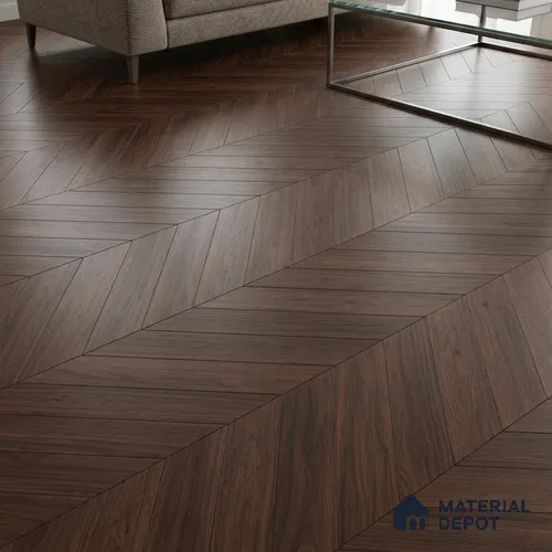Wood Look Floor Tile TL 10399 Chevron Pecan 35.43 inch x 6 inch Matte Finish Porcelain Tile - 9 mm | Suitable For living Room, Bedroom, Bathroom | 2-3 mm Spacer is Mandatory