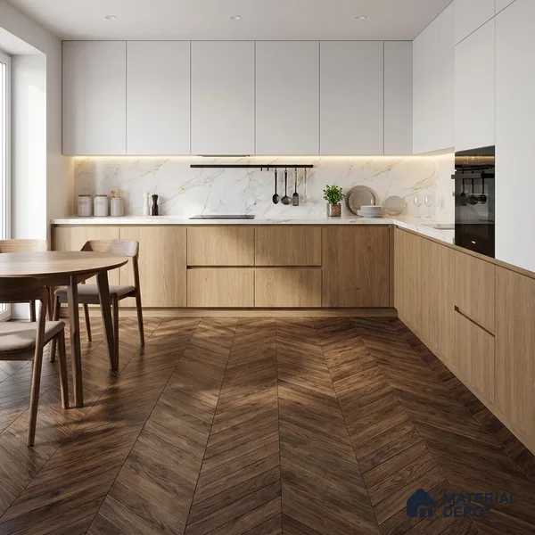 Wood Look Floor Tile TL 10400 Chevron Quissac 35.43 inch x 6 inch Matte Finish Porcelain Tile - 9 mm | Suitable For living Room, Bedroom, Bathroom | 2-3 mm Spacer is Mandatory