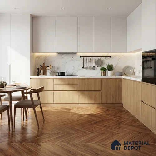 Wood Look Floor Tile TL 10402 Chevron Sedona 35.43 inch x 6 inch Matte Finish Porcelain Tile - 9 mm | Suitable For living Room, Bedroom, Bathroom | 2-3 mm Spacer is Mandatory