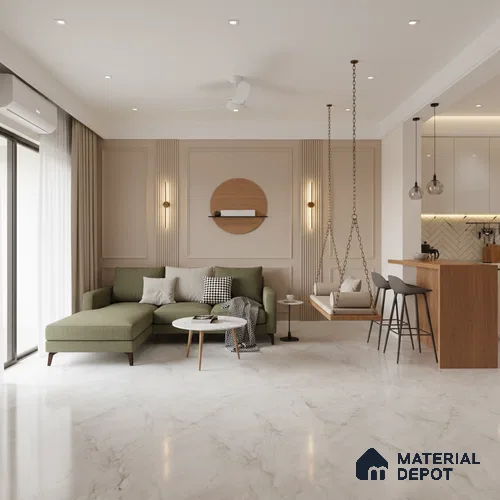 Marble Look Wall & Floor Tile TL 10406 Elysium White Pearl Endless 6 ft x 4 ft Satin Finish Vitrified Tile - 9 mm | Suitable For living Room, Bedroom, Bathroom | Adhesive and Spacers Must be Used During Installation