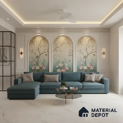 Marble Look Wall & Floor Tile TL 10408 Roman Beige 6 ft x 4 ft Satin Finish Vitrified Tile - 9 mm | Suitable For living Room, Bedroom, Bathroom | Adhesive and Spacers Must be Used During Installation