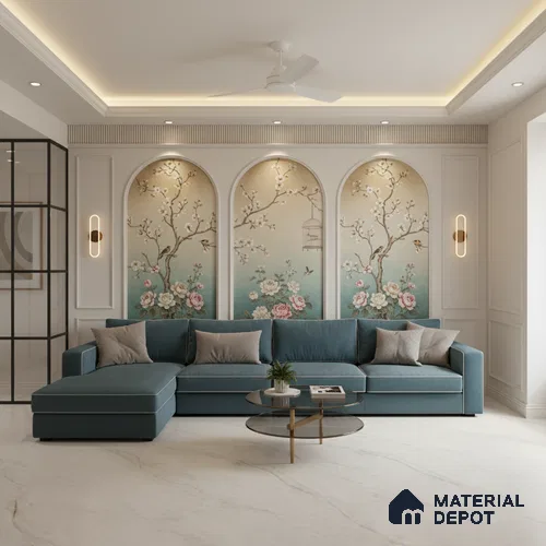 Marble Look Wall & Floor Tile TL 10408 Roman Beige 6 ft x 4 ft Satin Finish Vitrified Tile - 9 mm | Suitable For living Room, Bedroom, Bathroom | Adhesive and Spacers Must be Used During Installation