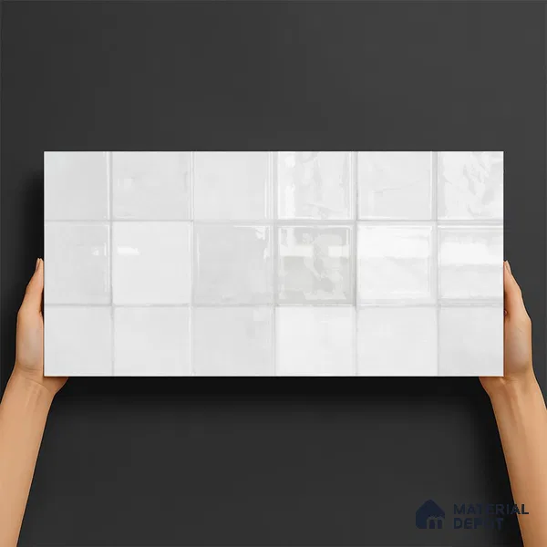Faux Subway Wall Tile TL 10412 Squarebit Bone 2 ft x 1 ft Ceramic Glossy Finish - 9 mm | Suitable for Bathroom, Kitchen Backsplash