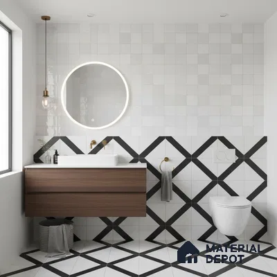 Faux Subway Wall Tile TL 10412  Squarebit Bone 2 ft x 1 ft Ceramic Glossy Finish - 9 mm | Suitable for Bathroom, Kitchen Backsplash