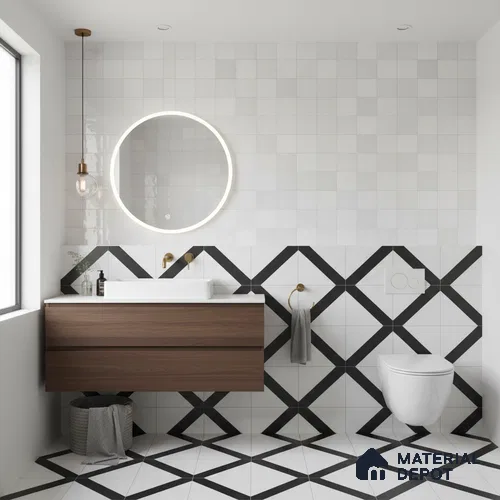 Faux Subway Wall Tile TL 10412  Squarebit Bone 2 ft x 1 ft Ceramic Glossy Finish - 9 mm | Suitable for Bathroom, Kitchen Backsplash