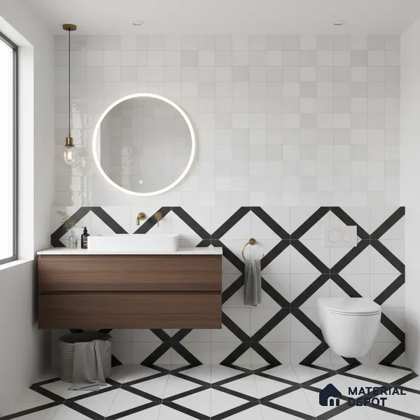 Faux Subway Wall Tile TL 10412 Squarebit Bone 2 ft x 1 ft Ceramic Glossy Finish - 9 mm | Suitable for Bathroom, Kitchen Backsplash
