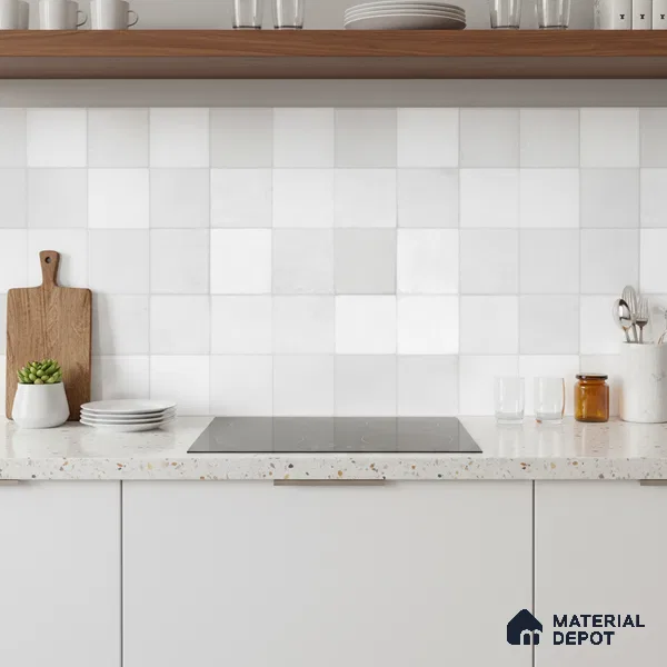 Faux Subway Wall Tile TL 10412 Squarebit Bone 2 ft x 1 ft Ceramic Glossy Finish - 9 mm | Suitable for Bathroom, Kitchen Backsplash