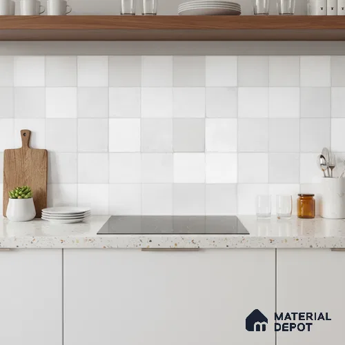 Faux Subway Wall Tile TL 10412 Squarebit Bone 2 ft x 1 ft Ceramic Glossy Finish - 9 mm | Suitable for Bathroom, Kitchen Backsplash