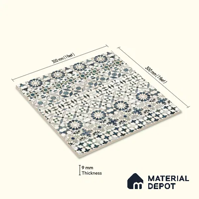 Moroccan Wall Tile TL 10414 Bumpy Blue 1 ft x1 ft Ceramic Matte Finish Tile - 9 mm | Suitable For Kitchen, Bathroom Walls and Backsplashes | Please Expect a Slight Variation of Pattern