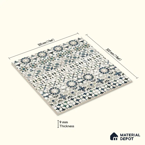 Moroccan Wall Tile TL 10414 Bumpy Blue 1 ft x1 ft Ceramic Matte Finish Tile - 9 mm | Suitable For Kitchen, Bathroom Walls and Backsplashes | Please Expect a Slight Variation of Pattern