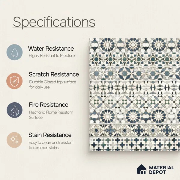 Moroccan Wall Tile TL 10414 Bumpy Blue 1 ft x1 ft Ceramic Matte Finish Tile - 9 mm | Suitable For Kitchen, Bathroom Walls and Backsplashes | Please Expect a Slight Variation of Pattern