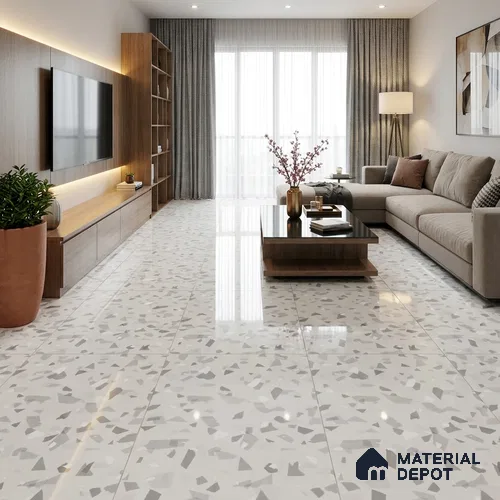 Terrazzo Floor & Wall Tile TL 10416 | Glossy Finish 4 ft x 2 ft Vitrified Tile - 9 mm | Suitable For Kitchen, Bathroom, Bedroom & Office