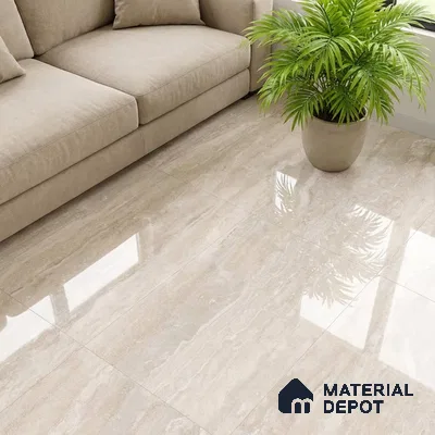 Stone Look Floor Tile TL 10421 River Romano Light 4 ft x 2 ft Glossy Finish Vitrified Tile - 9 mm | Suitable For living Room, Bedroom, Bathroom | Random Designs